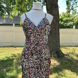 Stunning Multicolor Sequin Spaghetti Strap Dress